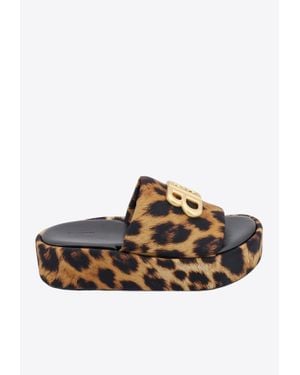 Balenciaga Rise Leopard Print Bb Flatform Sandals - Brown