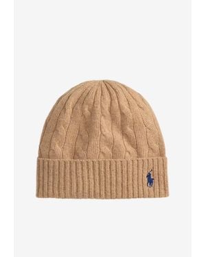 Ralph Lauren Cable Knit Wool Beanie Hat - Natural