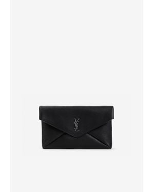 Saint Laurent Large Cassandre Logo Leather Pouch - White