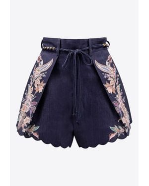 Zimmermann Rhiannon Embroidered Mini Shorts - Blue