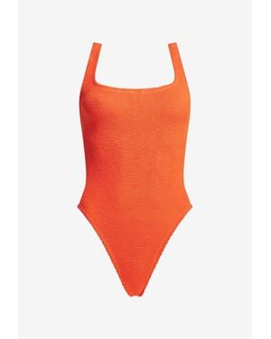 Hunza G Square-Neck Crinkled One-Piece Swimsuit - Orange