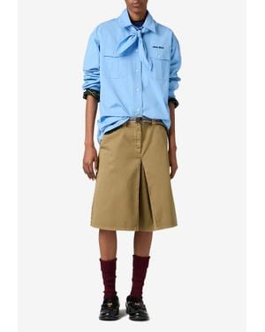 Miu Miu Long-Sleeved Poplin Shirt With Scouts Scarf - Natural