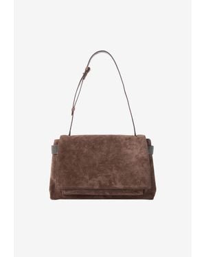 Brunello Cucinelli Monili Embellished Suede Shoulder Bag - Brown