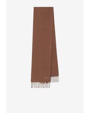 Max Mara Fragore Wool Fringed Logo Scarf - Brown