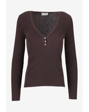 P.A.R.O.S.H. Cipria V-Neck Ribbed Top - Brown