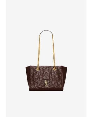 Saint Laurent Small Niki Chevron-Quilted Vintage Leather Tote Bag - White