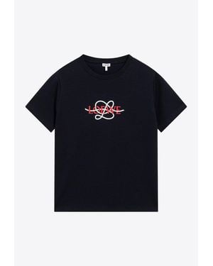 Loewe Logo-Embroidery Crewneck T-Shirt - Blue