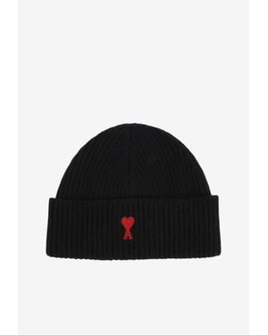 Ami Paris Ami De Coeur Wool Beanie - Black