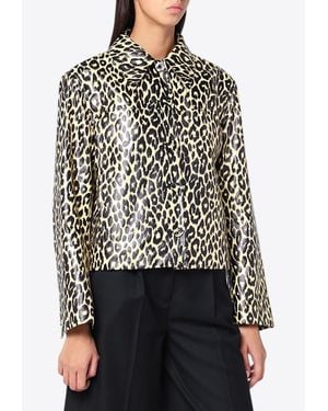 Jil Sander Leopard Print Coated-Linen Jacket - Black