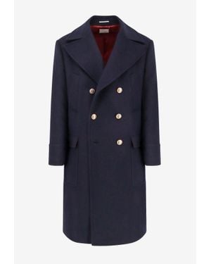 Brunello Cucinelli Double-Breasted Wool Coat - Blue