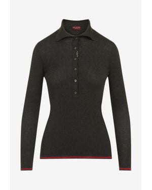 Gucci Signature Web-Trimmed Polo Sweater - Black