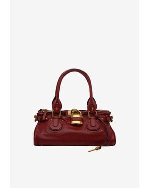 Chloé Paddington Padlock Leather Top Handle Bag - Red