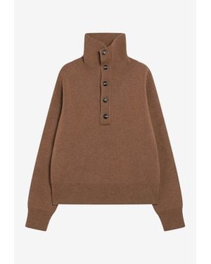 Ami Paris Funnel-Neck Merino Wool Sweater - Brown