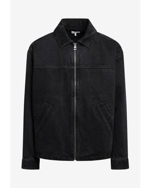 Loewe Logo Patch Zip-Up Washed Denim Jacket - Black