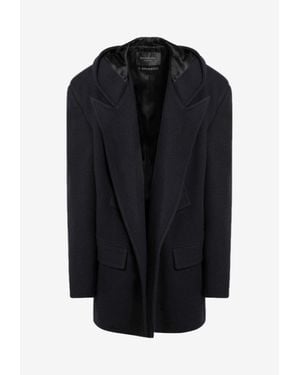 Balenciaga Wool Open Coat With Hood - Black
