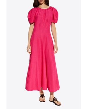 Tory Burch Balloon-Sleeved Midi Linen Dress - Pink