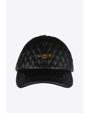 Balmain Quilted Leather Baseball Cap - Black