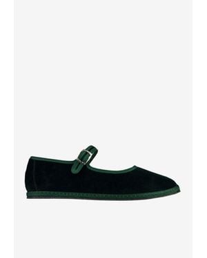Vibi Venezia Mary Jane Velvet Ballet Flats - Black