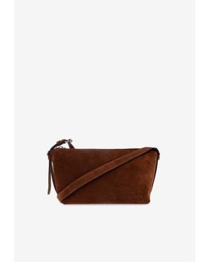 Moschino Embossed Logo Suede Shoulder Bag - Brown