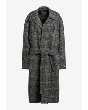 Balenciaga Wool Check Belted Coat - Gray