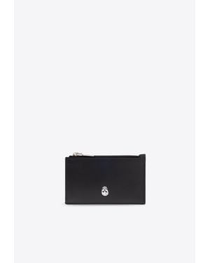 McQueen Skull Print Leather Zip Cardholder - White