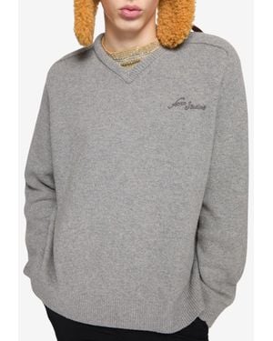 Acne Studios Wool V-Neck Sweater - Gray