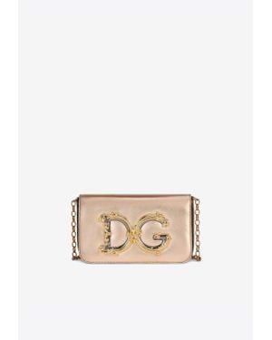Dolce & Gabbana Dg Girls Nappa Mordore Leather Chain Clutch - Natural