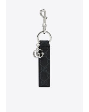 Gucci Gg Supreme Keychain With Double G - White
