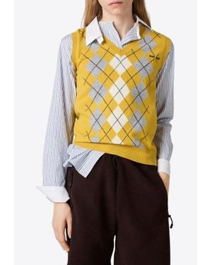 Miu Miu Argyle Knit Cashmere Vest - Yellow