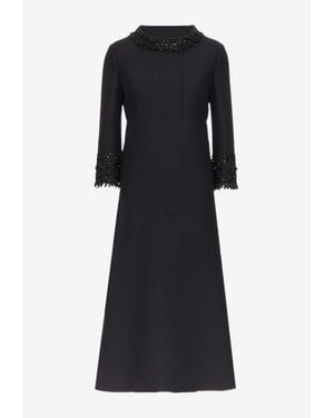 Valentino Embroidered Midi Dress - Black