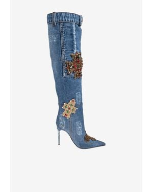 Dolce & Gabbana 110 Embroidered Denim Boots - Blue