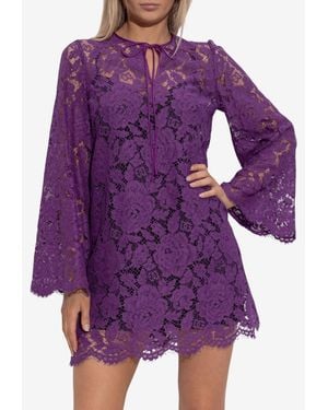 Dolce & Gabbana Floral Lace Mini Dress - Purple