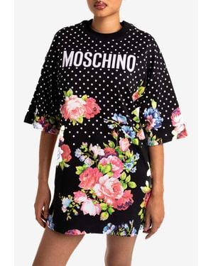 Moschino Polka Dots And Floral Print Mini T-Shirt Dress - Black