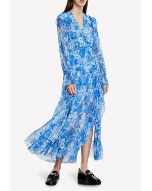 The Kooples Floral V-neck Maxi Dress S - Blue