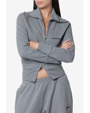Balenciaga Wide-Collar Zip-Up Sweatshirt - Gray