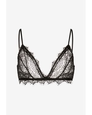 Anine Bing Semi-Sheer Lace Bra With Trims - Black
