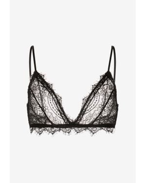 Anine Bing Semi-Sheer Lace Bra With Trims - Black