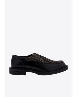 Fendi Frame Leather Derby Shoes - Black