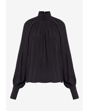 Anine Bing Anne High-Neck Relaxed Blouse - Blue