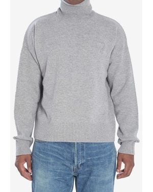 Ami Paris Ami De Coeur High-Neck Sweater - Gray