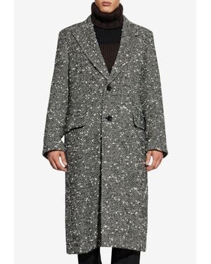 Dolce & Gabbana Herringbone Wool Long Coat - Gray