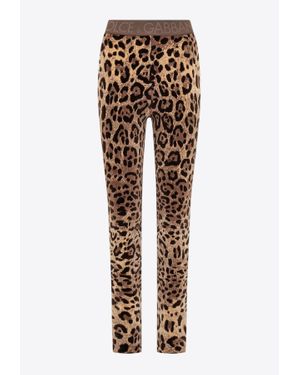 Dolce & Gabbana Leopard Print Leggings With Branded Waistband - Natural