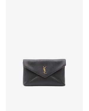 Saint Laurent Envelope Medium Lambskin Clutch Bag - Grey