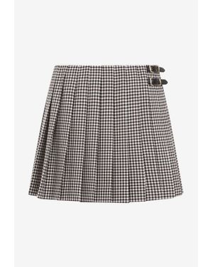 Miu Miu Checked Pleated Mini Skirt - White