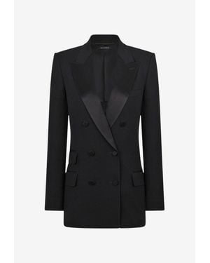 Tom Ford Wool Double-Breasted Tuxedo Blazer - Black