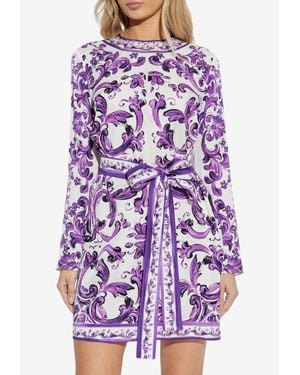 Dolce & Gabbana Majolica Print Charmeuse Mini Dress - Purple