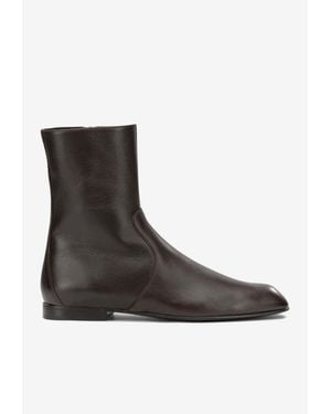 KHAITE Colt Calf Leather Ankle Boots - Brown
