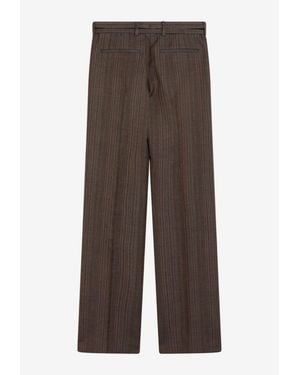 Dries Van Noten Pinstripe Belted Wool Pants - Brown