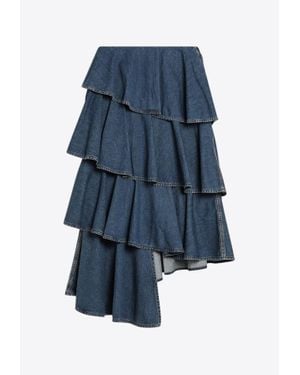 Alaïa Asymmetrical Spiral Denim Skirt - Blue