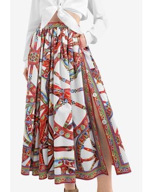 Dolce & Gabbana Carretto Print Pleated Midi Skirt - Red